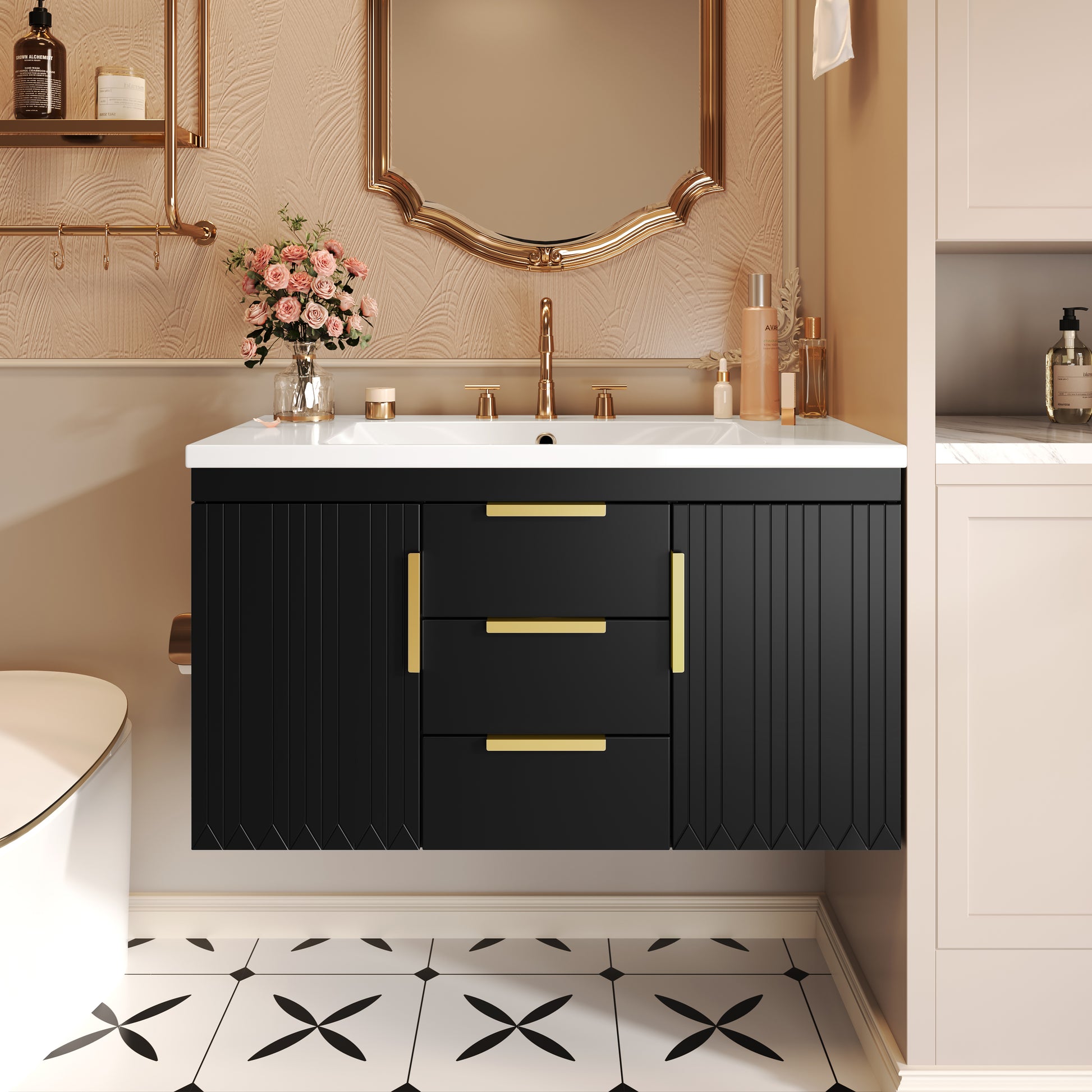 36'' Wall Mounted Bathroom Vanity with Resin Sink, Floating Bathroom Storage Cabinet with 2 Drawers, Solid Wood Bathroom Cabinet (Same as N710S236003B) image 1