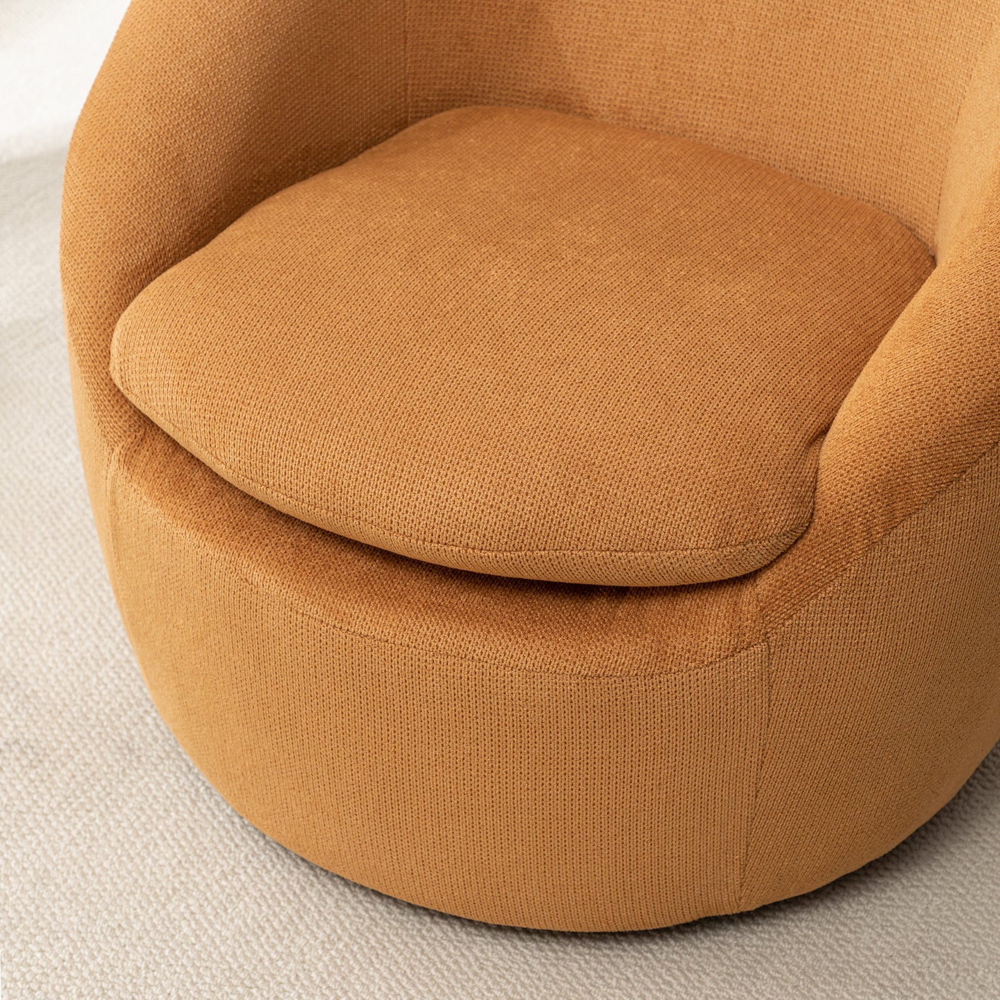 Winnie Modern Teddy Fabric Barrel Chair, 360° Swivel, Yellow image 6