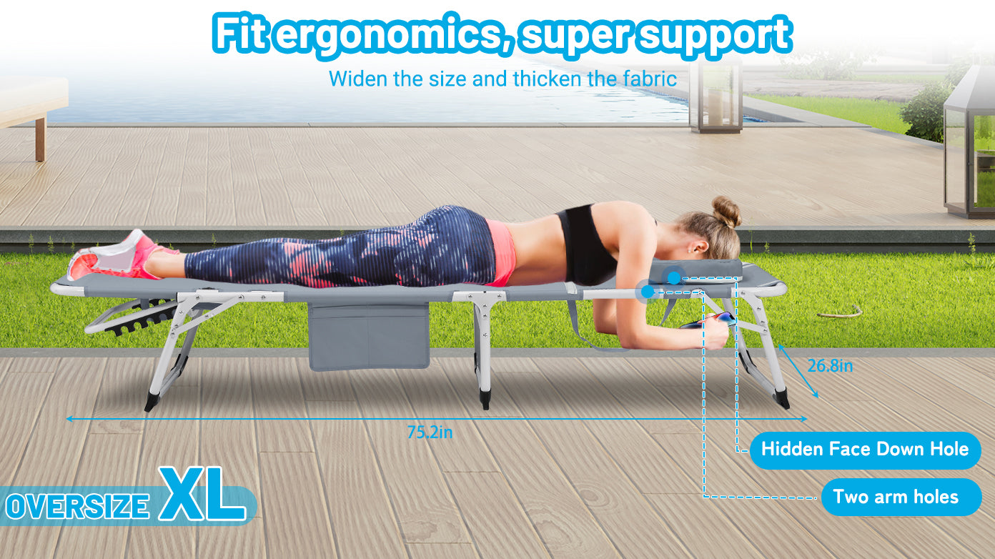 3-in-1 Heavy Duty Tanning Chair with Face Hole Adjustable 5-Position Folding Chaise Lounge Chairs for Outside Portable Lay Flat Beach Lounge Chair for Outdoor Sunbathing Patio Pool Lawn Camping Deck P image 6