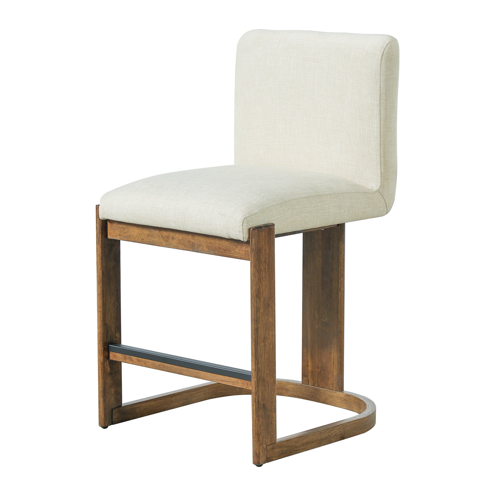 Modern Bar Stools Set of 2, 24" Solid Wood Counter Height Barstools, Linen Upholstered Kitchen Island Chair With Walnut-Finished Wood Legs for Home Bar Coffee Shop,Beige image 9