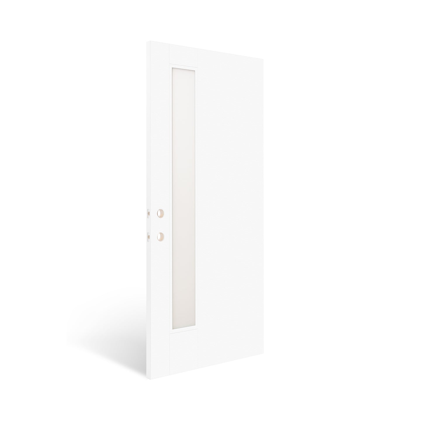 36"x80" Fiberglass Front Door with White 4-9/16" PVC Frame,Right-Hand Inswing Exterior Door with Brickmould,Contemporary minimalist smooth skin with frosted glass for Home Entrance,White image 6