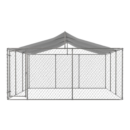 Heavy Duty Outdoor Dog Kennel 14.8x14.8x7.6 ft, Galvanized Chain Link Playpen with Waterproof Anti-UV Cover, Secure Lock, Large Exercise Pen for Puppy & Pets image 10