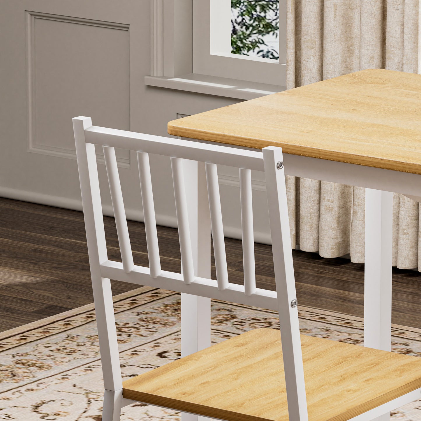 Dining Table Set, Bar Table with 2 Dining chairs, Kitchen Table Counter with Chairs, Industrial for Kitchen Breakfast Table, Living Room, Party Room,Natural and White,35.4″L x23.6″W x 29.7″H image 11