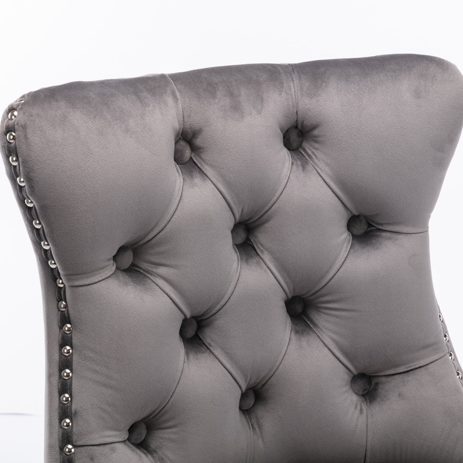 Contemporary Velvet Upholstered Barstools with Button Tufted Decoration and Wooden Legs, and Chrome Nailhead Trim, Leisure Style Bar Chairs,Bar stools, Set of 2 (Gray),SW1902GY image 8
