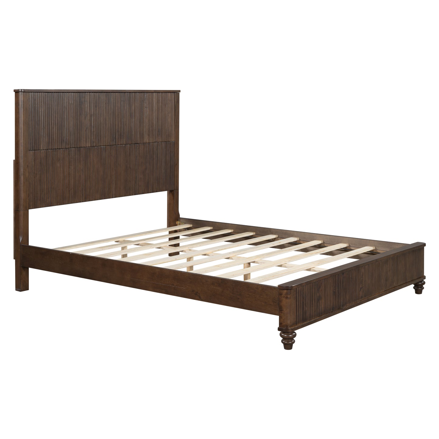 Solid Wood Bed Frame,Queen Platform Bed Frame with Headboard,Tall Headboard Natural Wood Bed,No Box Spring Needed,Walnut image 6