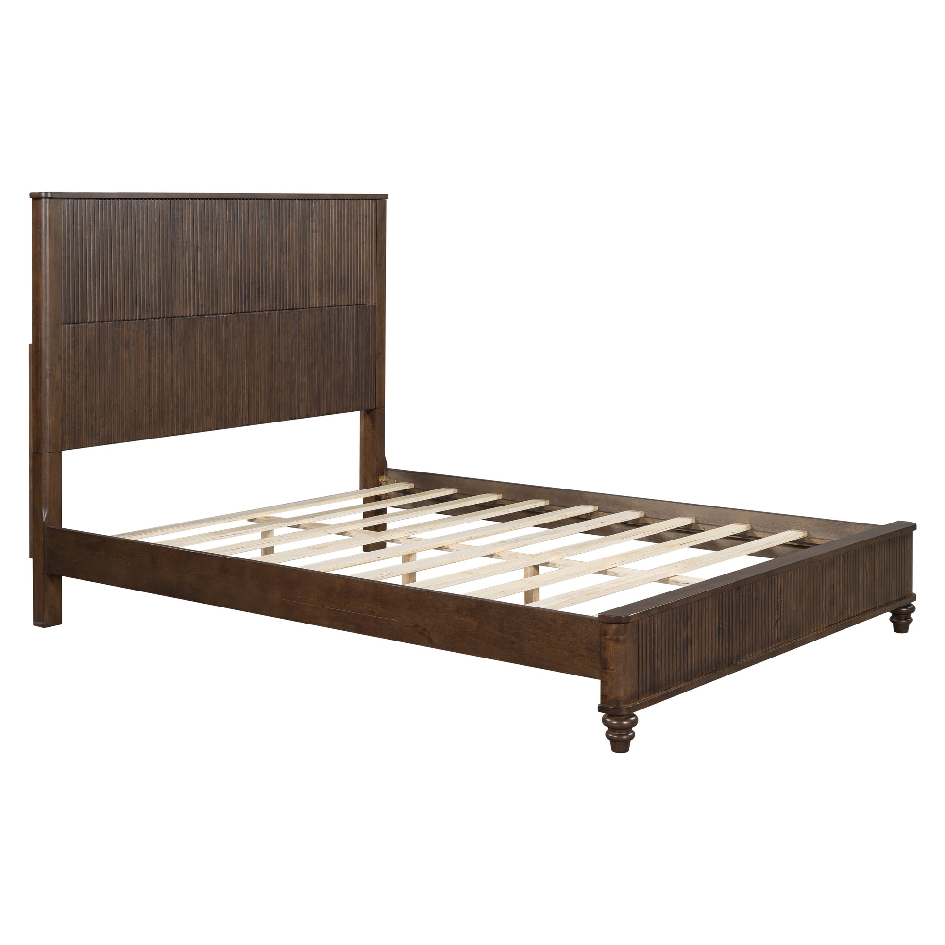 Solid Wood Bed Frame,Queen Platform Bed Frame with Headboard,Tall Headboard Natural Wood Bed,No Box Spring Needed,Walnut image 6