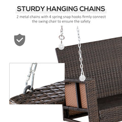 Outsunny 2 Person Wicker Hanging Swing Bench, Front Porch Swing Outdoor Chair with Cushions 550 lbs. Weight Capacity for Backyard, Garden, Blue