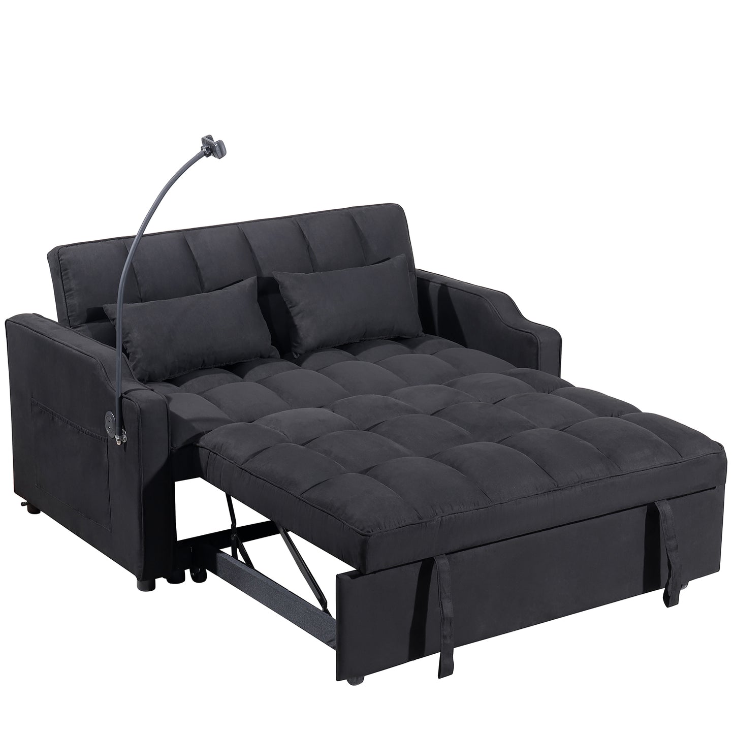 1 multifunctional foldable sofa bed with 3 different lengths, modern sofa, upgraded suede fabric, adjustable backrest, Black color with USB port and rotating telephone stand image 9