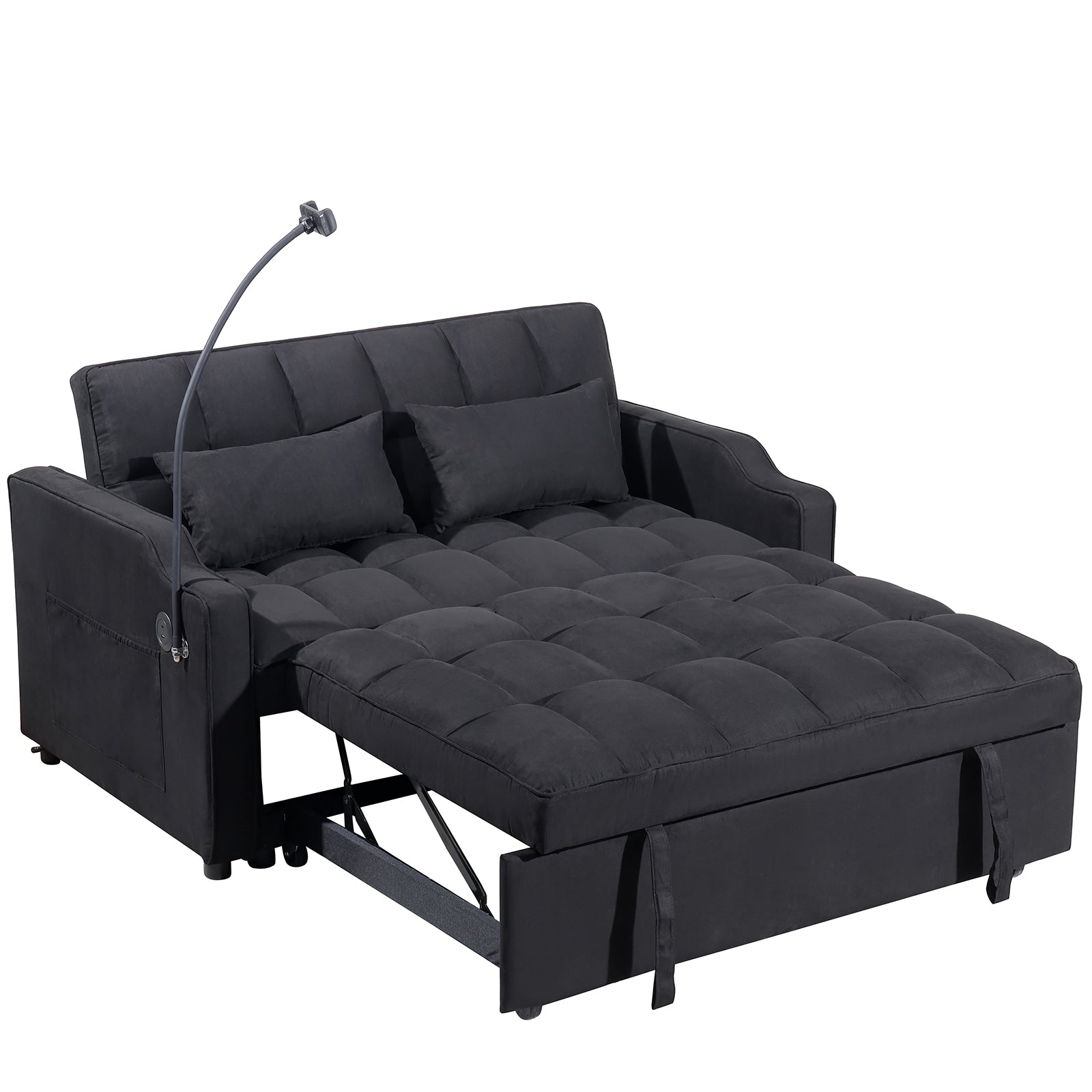 1 multifunctional foldable sofa bed with 3 different lengths, modern sofa, upgraded suede fabric, adjustable backrest, Black color with USB port and rotating telephone stand image 9