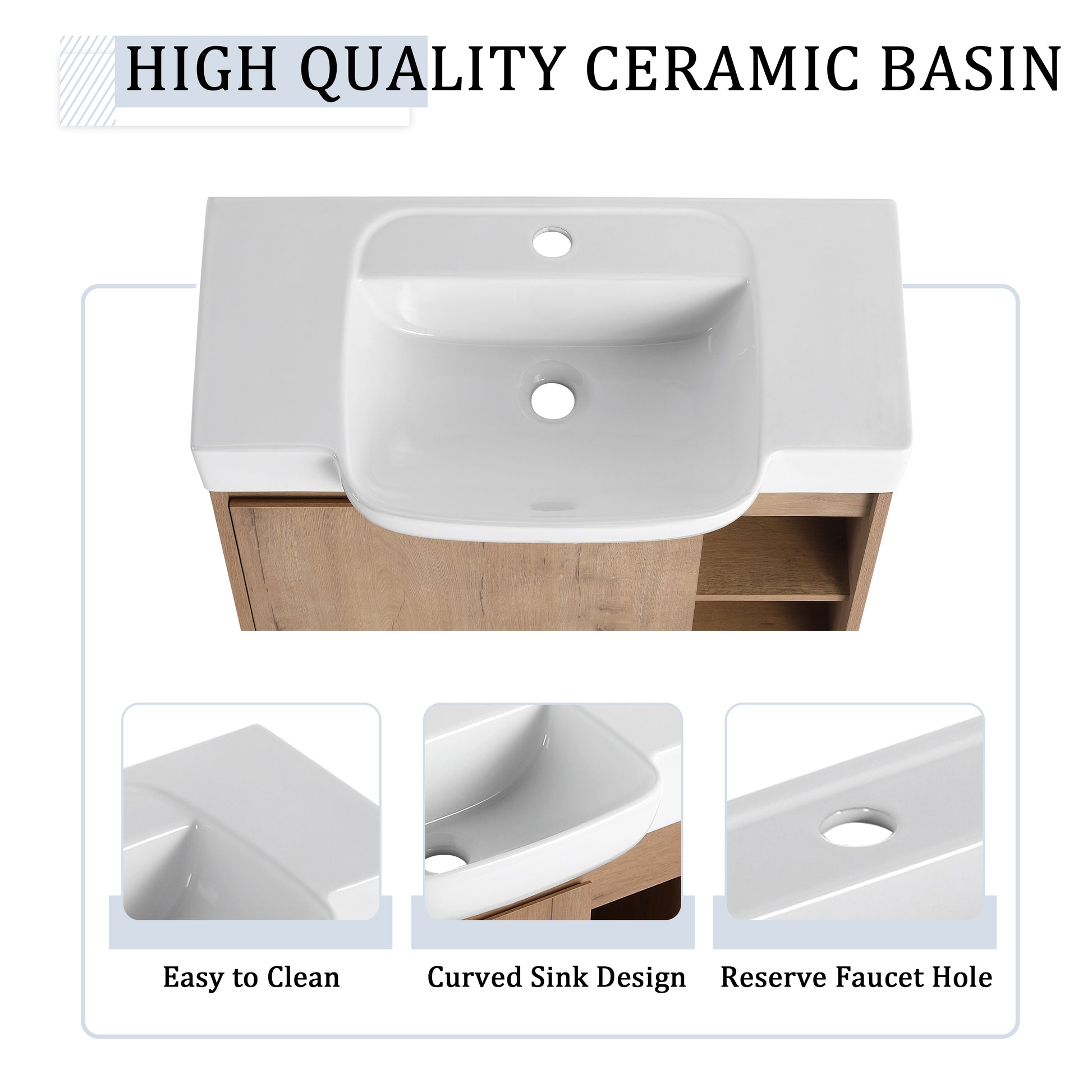 28'' Wall-Mounted Bathroom Vanity with White Ceramic Sink & Soft-Close Door, KD-Packing image 11