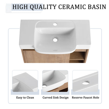 28'' Wall-Mounted Bathroom Vanity with White Ceramic Sink & Soft-Close Door, KD-Packing image 11
