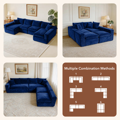 Modular Sectional Cloud Couch for Living Room - 130" Modular U Shaped Sectional Couch, No Assembly Compression Sofas, Comfy Floor Sofa with Memory Foam,Blue image 7