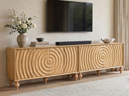 4-Door Storage Sideboard Cabinet with 3D Carved Veneer Fronts, Push-to-Open Soft-Close Hinges, Adjustable Shelves image 4