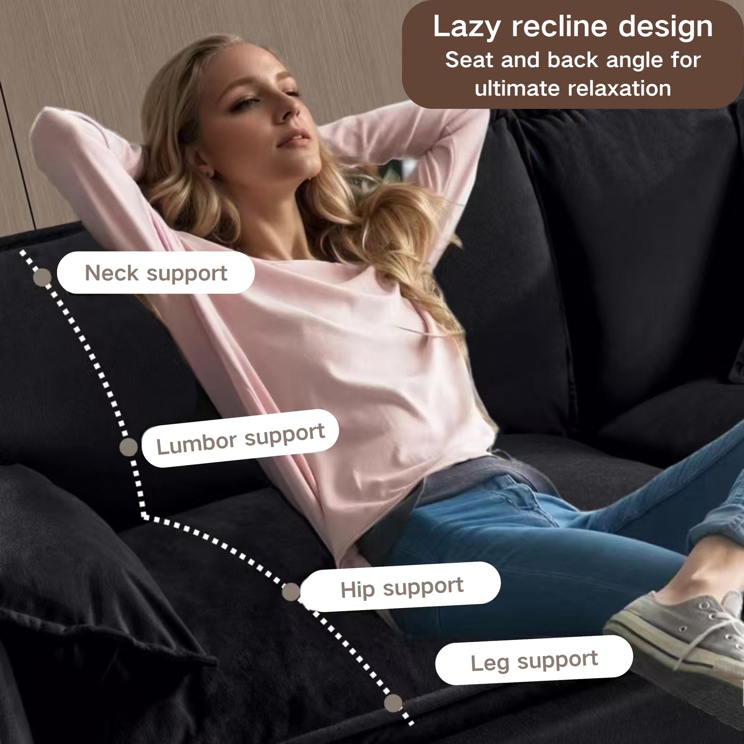 Oversized 57.48" Recliner Chair with Movable Ottoman - Soft Chenille Upholstered Indoor Lounge Chair for Living Room or Bedroom,DIY Combination,Black image 4