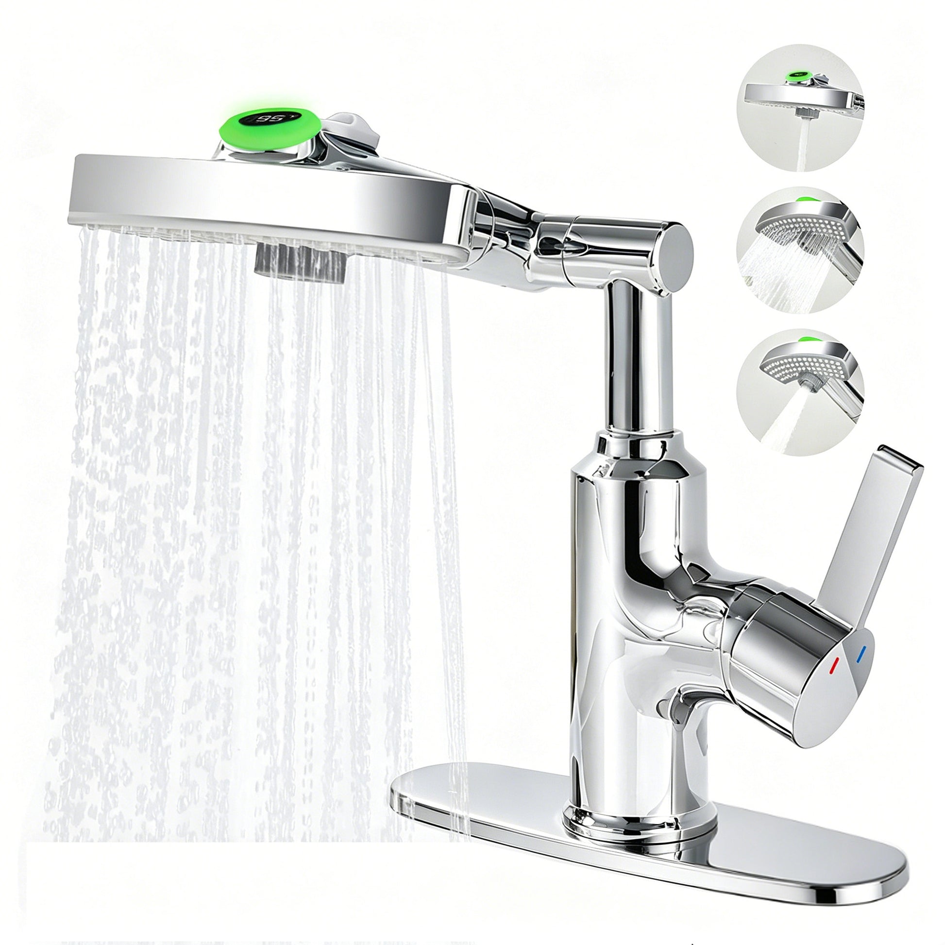 LED Temperature Display Bathroom Faucet, 3 Water Modes & 360° Rotating Spout Single Handle Vanity Sink Faucet with Digital Screen image 1