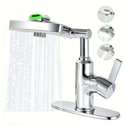 LED Temperature Display Bathroom Faucet, 3 Water Modes & 360° Rotating Spout Single Handle Vanity Sink Faucet with Digital Screen image 1