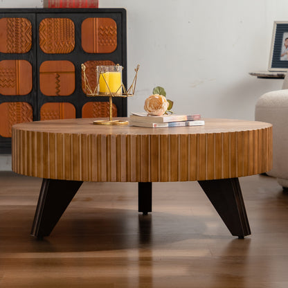 35.4 "Round Retro Coffee Table, Coffee Table Suitable For Coffee and Home Decor, Natural image 4