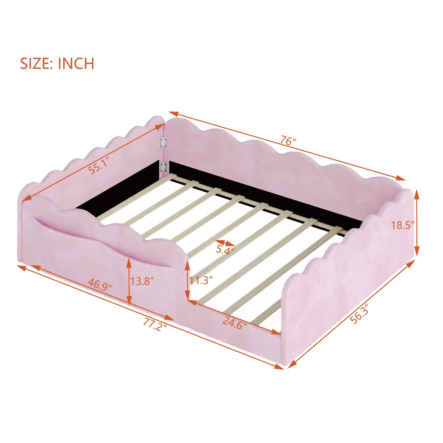 Full Size Upholstered Floor Bed, Pink image 7