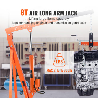 Hydraulic Long Ram Jack, 8 Ton Engine Hoist Cylinder with Air Pump and Single Piston Pump, Hydraulic Ram Cylinder Clevis Base for Engine Lift Hoists, Garage/Shop Cranes, Mechanical, Farm image 4