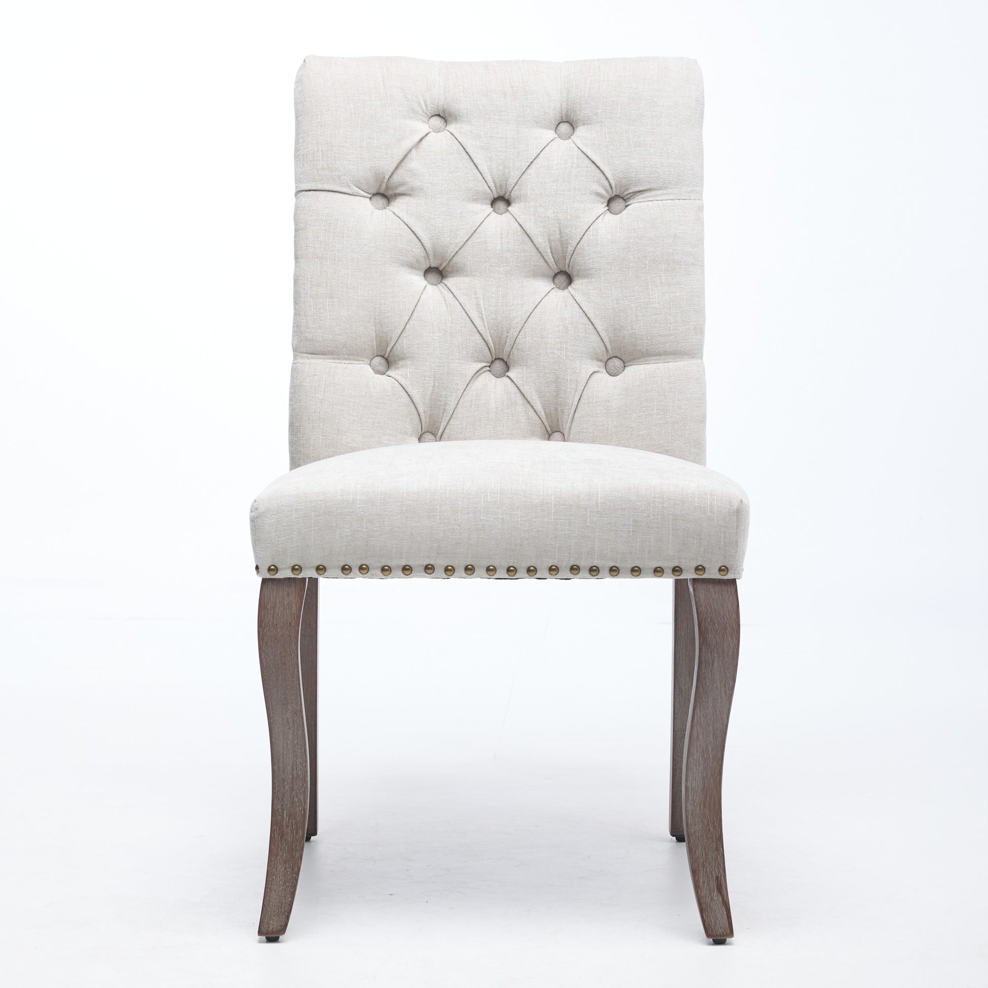 Upholstered Chenille Fabric Accent Dining Chair, Curved Solid Wood Legs, Elegant Tufted Club Dining Room Kitchen Room Dining Chair, Set of 2,Beige,SW1894BG image 2