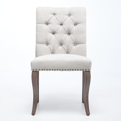 Upholstered Chenille Fabric Accent Dining Chair, Curved Solid Wood Legs, Elegant Tufted Club Dining Room Kitchen Room Dining Chair, Set of 2,Beige,SW1894BG image 2