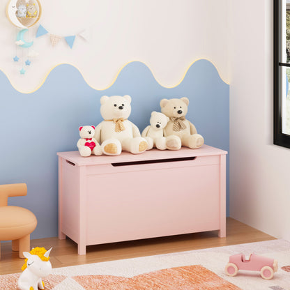 Kids Wooden Toy Box Storage with Safety Hinged Lid for Ages 2+ (Pink) image 1