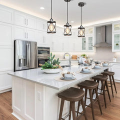 Industrial Pendant Lighting for Kitchen Island, Rustic Mini Cage Pendant Light, Farmhouse Pendant Lamp with Silver Grey Adjustable for Dining Room, Hallway, Entryway, Bedroom