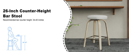 Swivel Bar Stools Set of 2, Counter Height Backless 26″ Bar Stool, Fabric Upholstered Seat, Sturdy Wood Legs and Metal Footrest, Mid-Century Modern Island Stools for Home Bars, Restaurants, Beige image 10