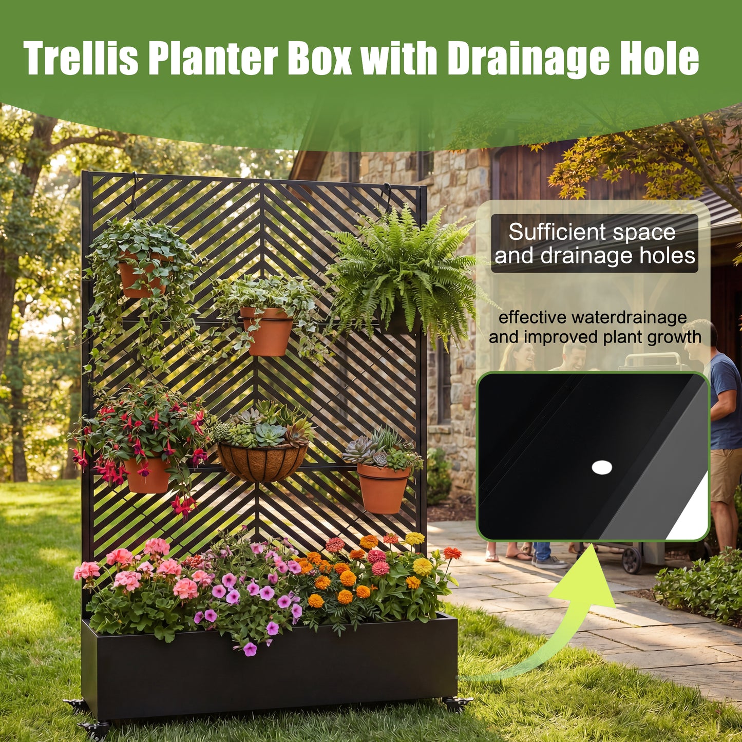 Metal Raised Garden Bed with Wheels and Trellis,73"x47"x16" Planter Box for Climbing Plants, Vegetables & Vines, Features Privacy Screen and Drainage Holes image 4