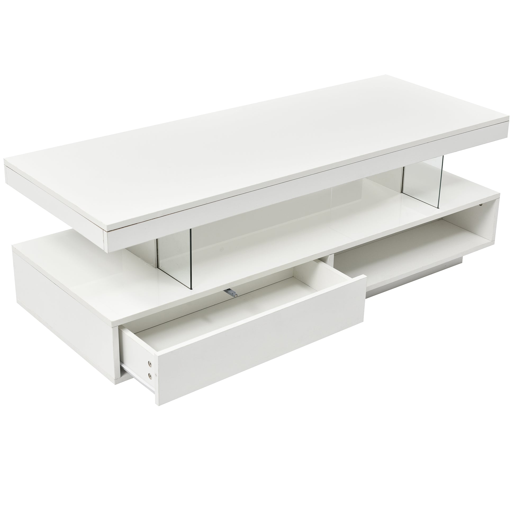 VIBE HAUS LED Coffee Table with Storage, Modern Center Table with 2 Drawers and Display Shelves, Accent Furniture with LED Lights for Living Room,White image 11