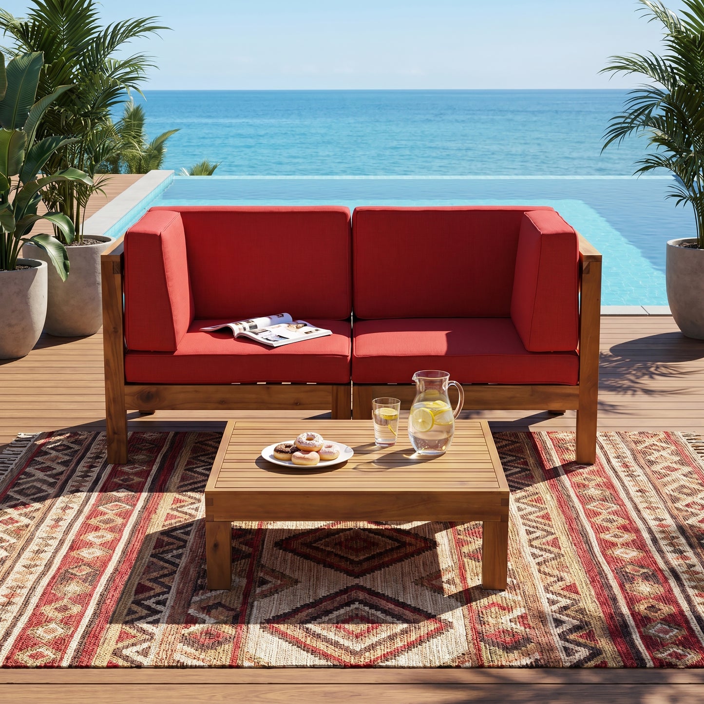 BRAVA X-BACK - 2 SEATER SECTIONAL LOVESEAT WITH COFFEE TABLE, RED image 1