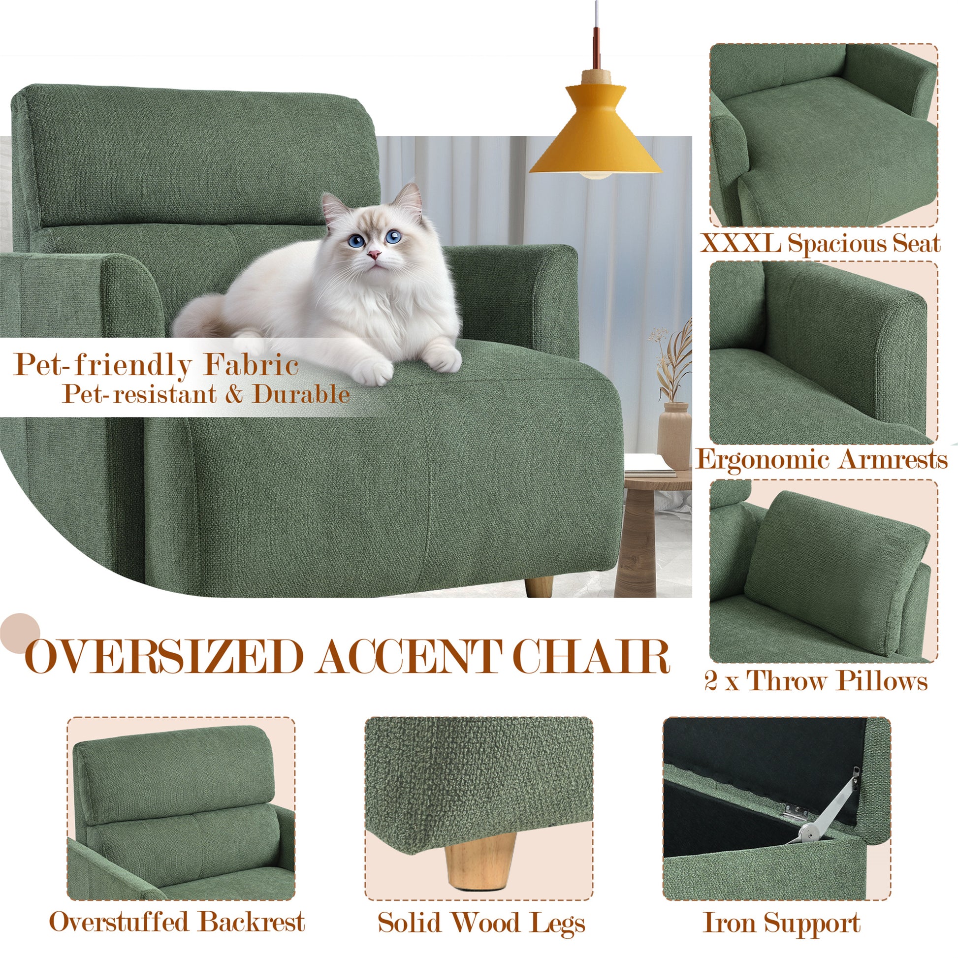 Oversized Chair w/Storage Ottoman, Wide Accent Armchair Chair for Living Room, Modern Lounge Chair, Upholstered Mid-Century Reading Chair, Comfy Living Room Chair, Deep Seat Sofa Couch(Dark Green) image 5