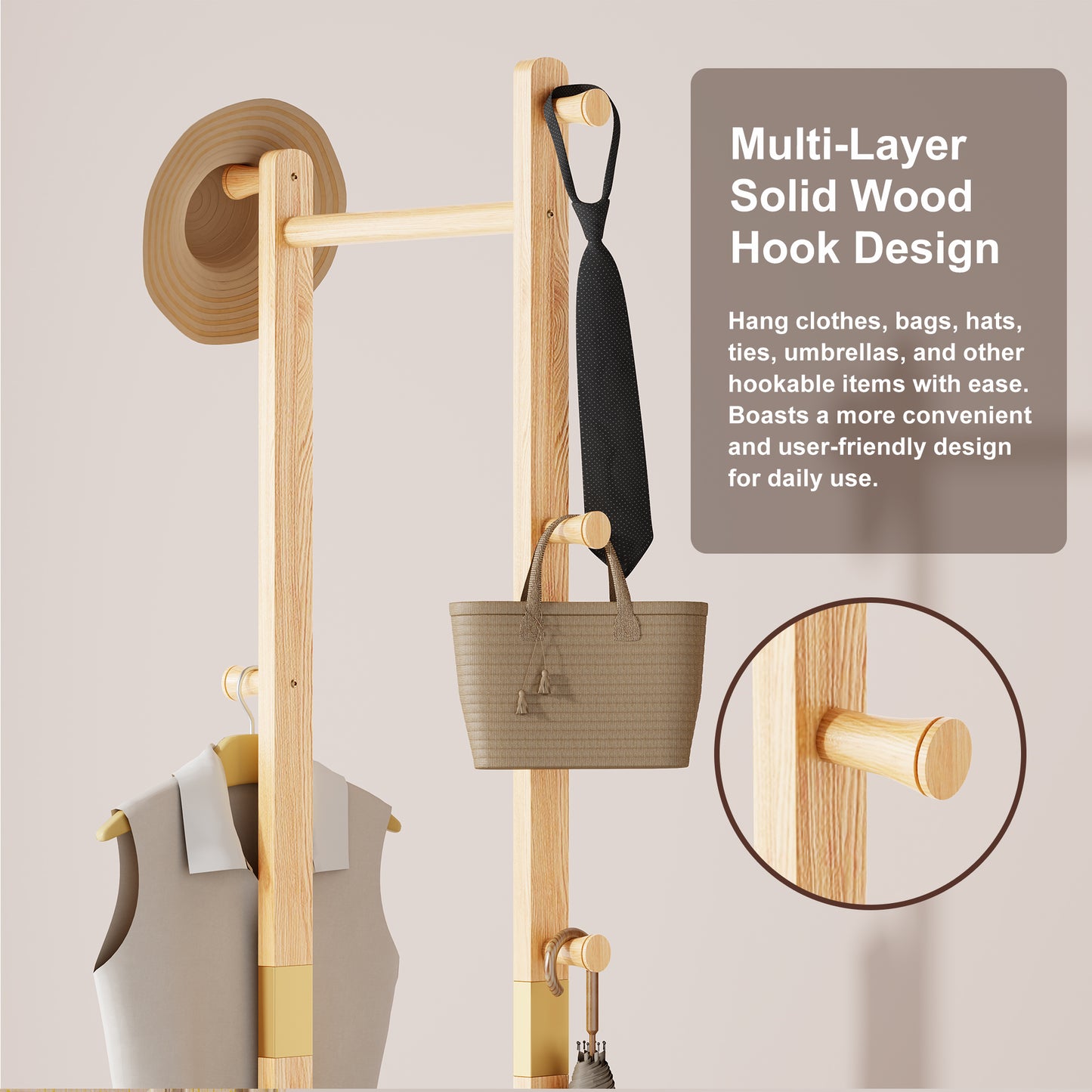 Coat Racks solid wood hanger 18.9* 11.8*71in Solid environmental protection easy to assemble beautiful can be placed in the bedroom/entrance/living room (wood color) image 10