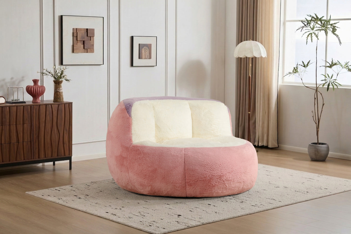 Oversized Bean Bag Chairs,Multicolor Faux Fur Couch Filled with Shredded Sponge,Large Lounger Sofa For Living Room,No Assembly Required, Pink+White+Purple image 12