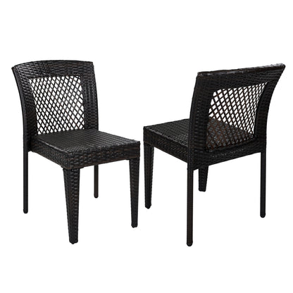 7-Piece Outdoor Dining Set, Acacia Wood Table & 6 Multi-Brown PE Rattan Chairs, Patio Dining Furniture image 6