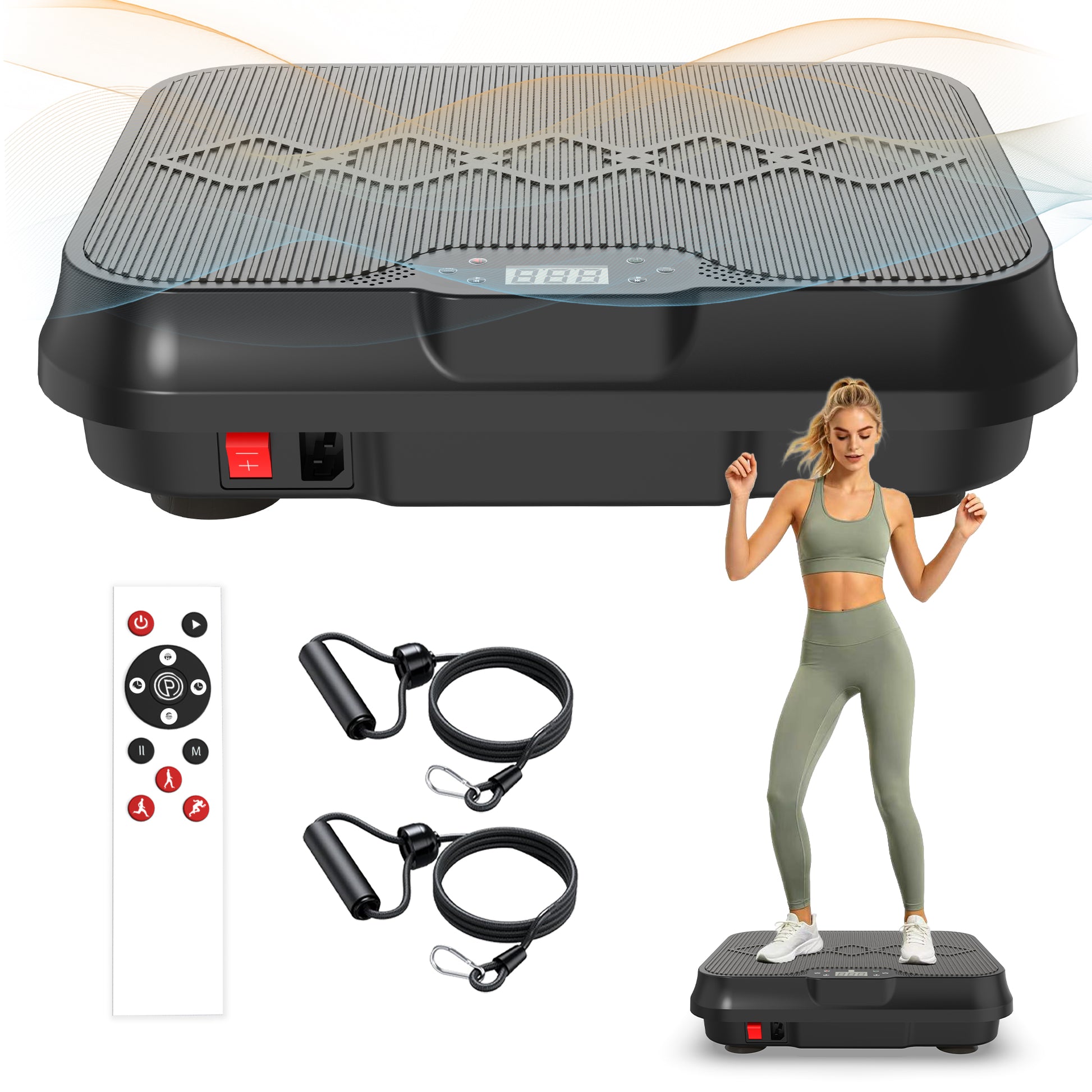 Vibration Plate Exercise Machine, Whole Body Workout Platform with Remote Control, Resistance Bands, Vibration Platform for Home Gym image 2