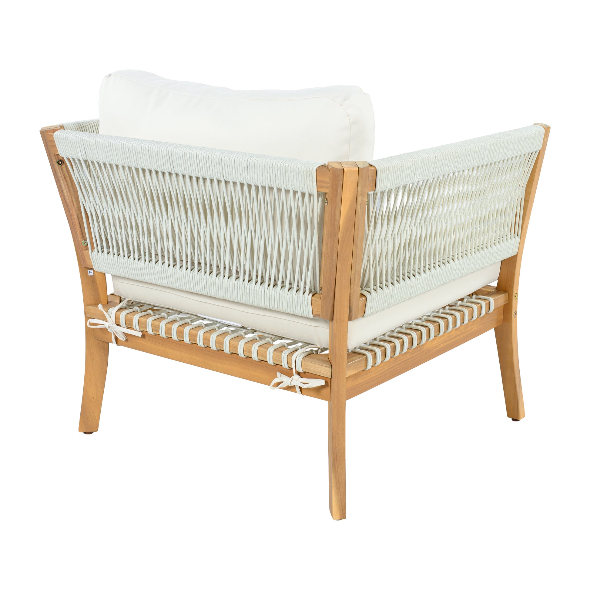 30.3" Outdoor Acacia Wood Patio Chair with Woven Rope Accents, Weather-Resistant Single Lounge Chair with Thick Cushions, Modern Accent Chair for Backyard, Deck, Poolside image 9