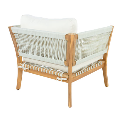 30.3" Outdoor Acacia Wood Patio Chair with Woven Rope Accents, Weather-Resistant Single Lounge Chair with Thick Cushions, Modern Accent Chair for Backyard, Deck, Poolside image 9