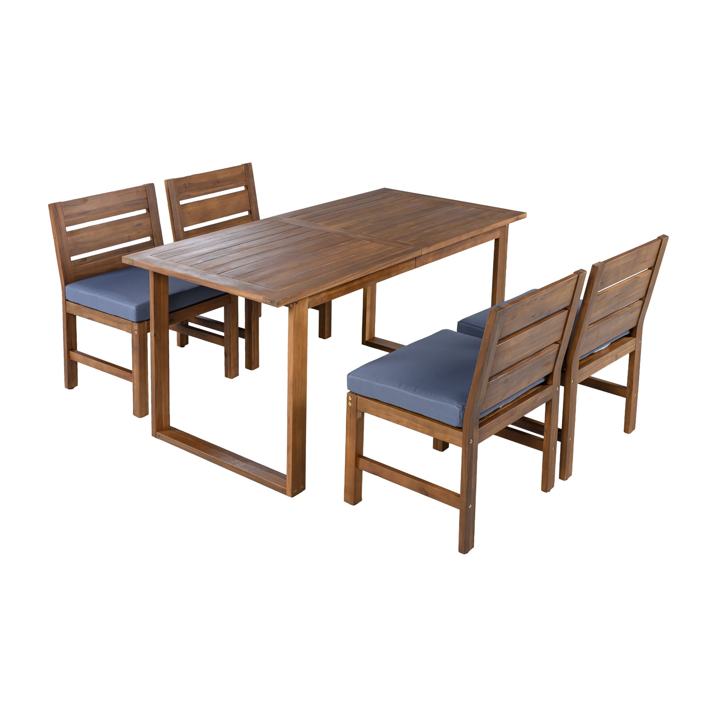 U_STYLE Farmhouse 5-Piece Outdoor Patio Dining Set with Adjustable Legs,Acacia Wood Dinning Set for 4,Suitable for Backyard, Garden, or Deck image 11