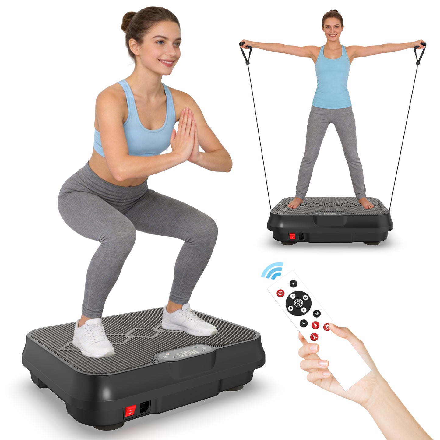 Vibration Plate Exercise Machine, Whole Body Workout Platform with Remote Control, Resistance Bands, Vibration Platform for Home Gym image 7