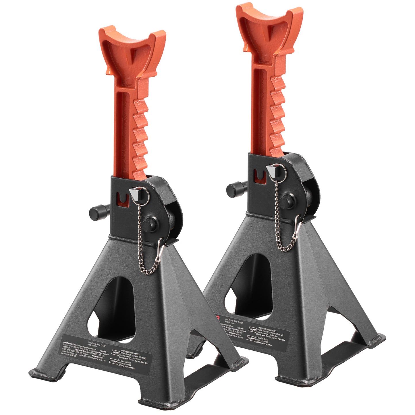Jack Stands, 3 Ton (6,600 lbs) Capacity, 10.8-16.3 in Adjustable Height, Heavy Duty Steel Jack Auto Stands with Double Locking, for Lifting SUV, Pickup, Car, UTV/ATV, 1 Pair, Black and Orange image 1