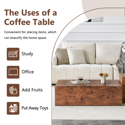 Premium Burl Walnut Veneer MDF Cube Table, Height Adjustable Multi-purpose Coffee Side End Table for Living Room, 39.4"×21.7"×11.8", No Extra Items Included image 5