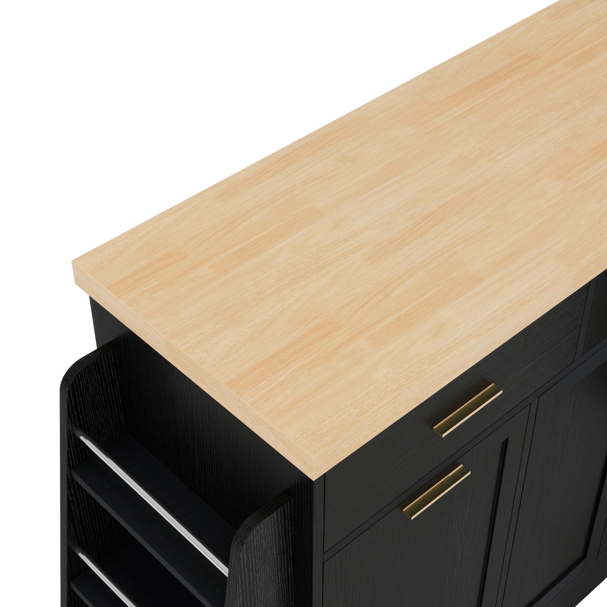 TREXM Multi-Functional Storage Sideboard, Trash Can Storage, Sliding Door Cabinet & 3-Tier Spice Rack,Kitchen Island Table for Kitchen, Dining Room (Black) image 8