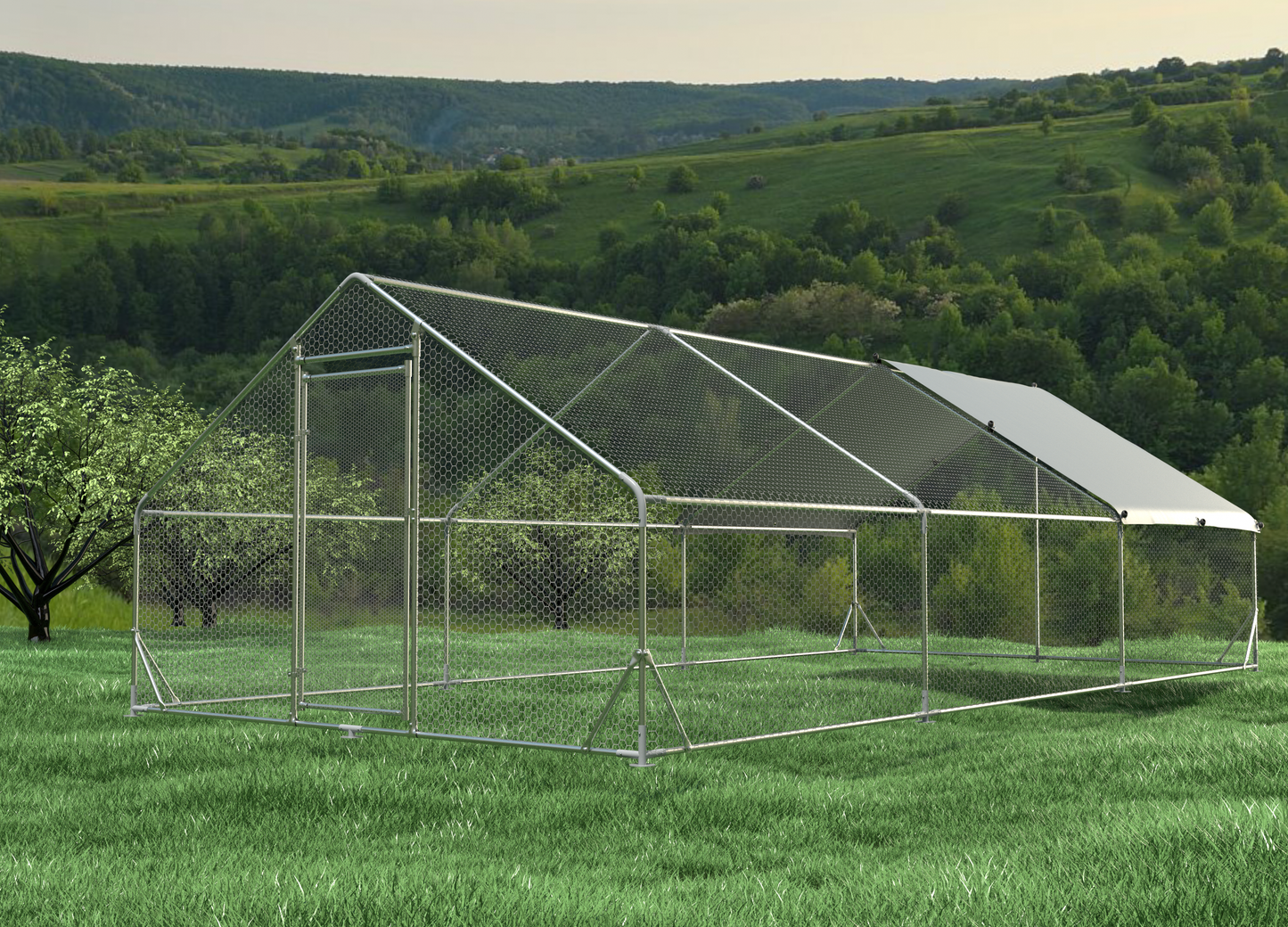 Large Metal Chicken Coop Walk-in Poultry Cage Hen Run House Rabbits Habitat Cage Spire Shaped Coop with Waterproof and Anti-Ultraviolet Cover (19.5' L x 9.7' W x 6.4' H) image 3