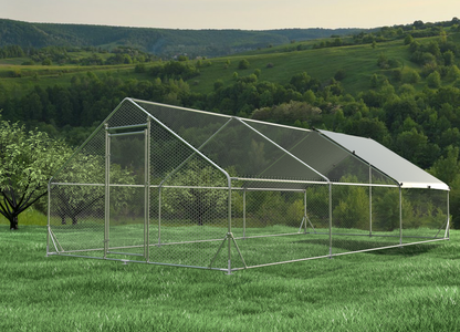 Large Metal Chicken Coop Walk-in Poultry Cage Hen Run House Rabbits Habitat Cage Spire Shaped Coop with Waterproof and Anti-Ultraviolet Cover (19.5' L x 9.7' W x 6.4' H) image 3
