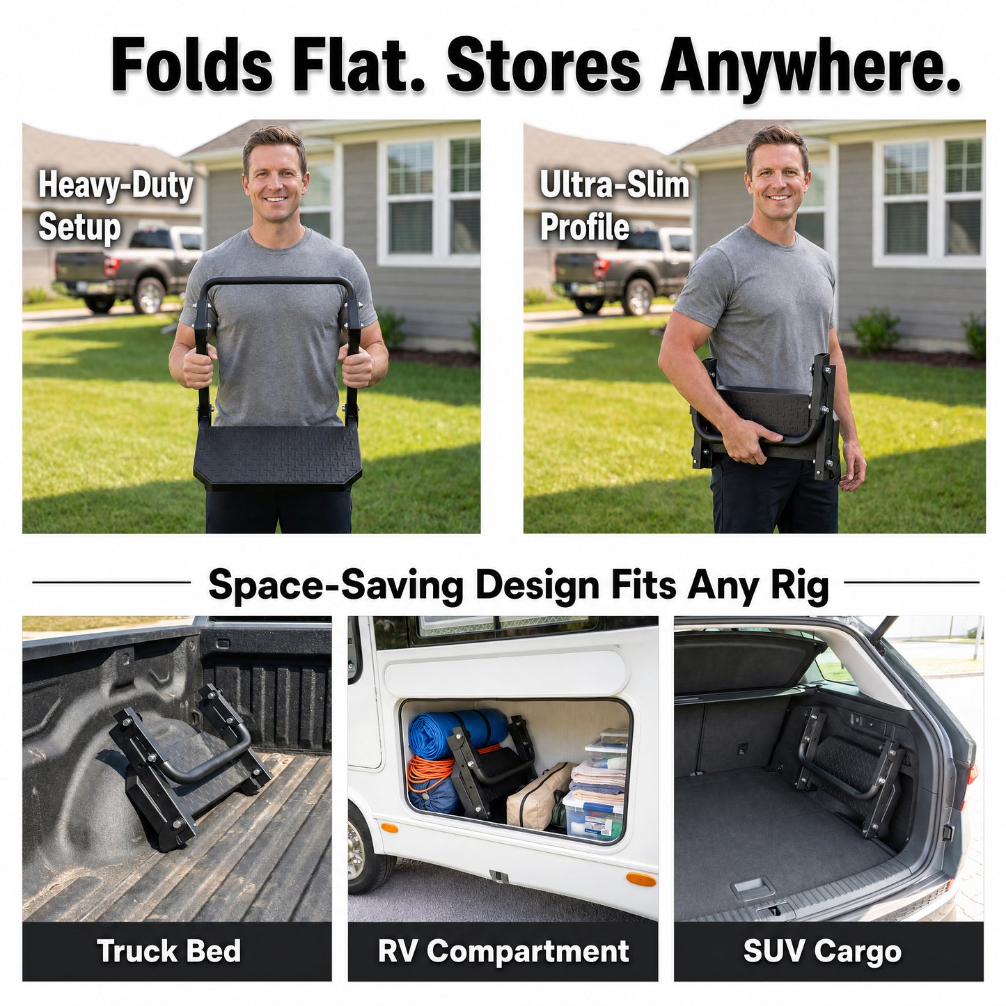 Universal Folding Tire Mounted Step Heavy Duty Adjustable Foldable Side Step for Truck SUV and RV Fit Most 10.2inch - 14.4inchTires Anti-Slip Raised Texture 300Lbs Load Bearing Black image 9