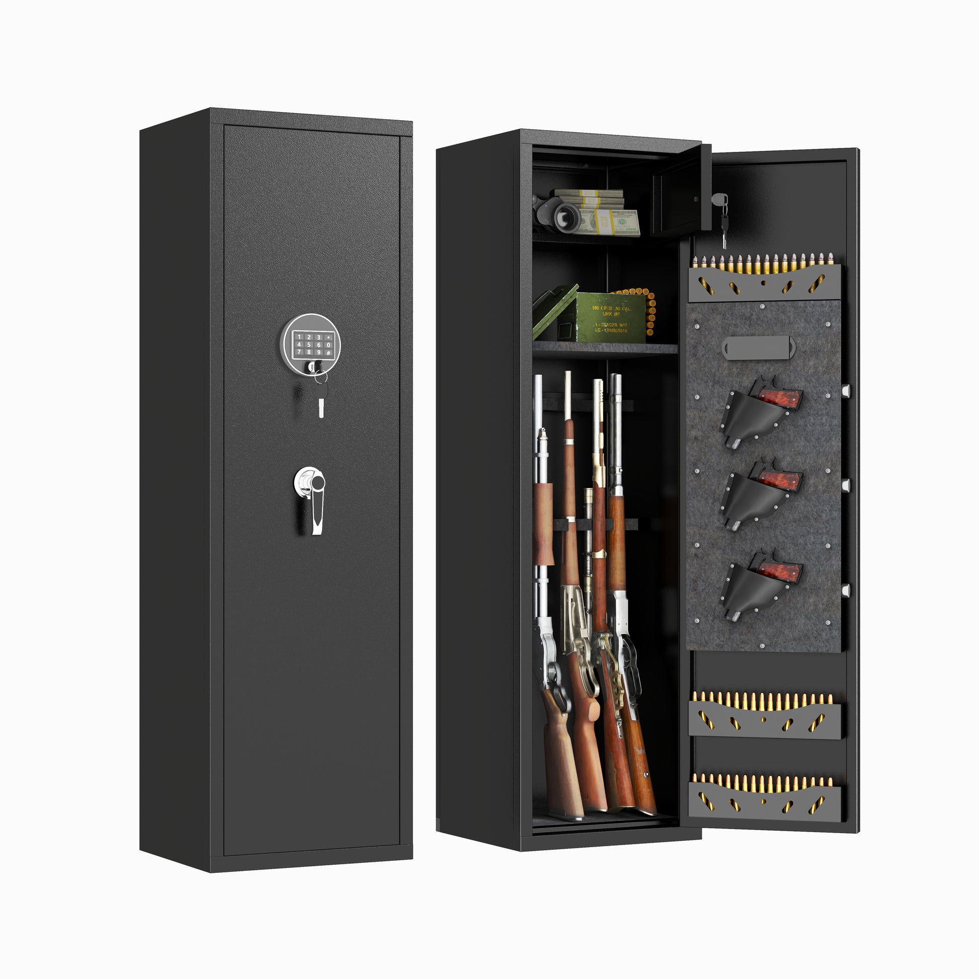 57" High Large Capacity Mechanical Gun Safe for Rifles & Handguns, Digital Password Lock, Built-In Independent Lock Box, Adjustable Shelves, Pre-Assembled No Assembly Required image 3