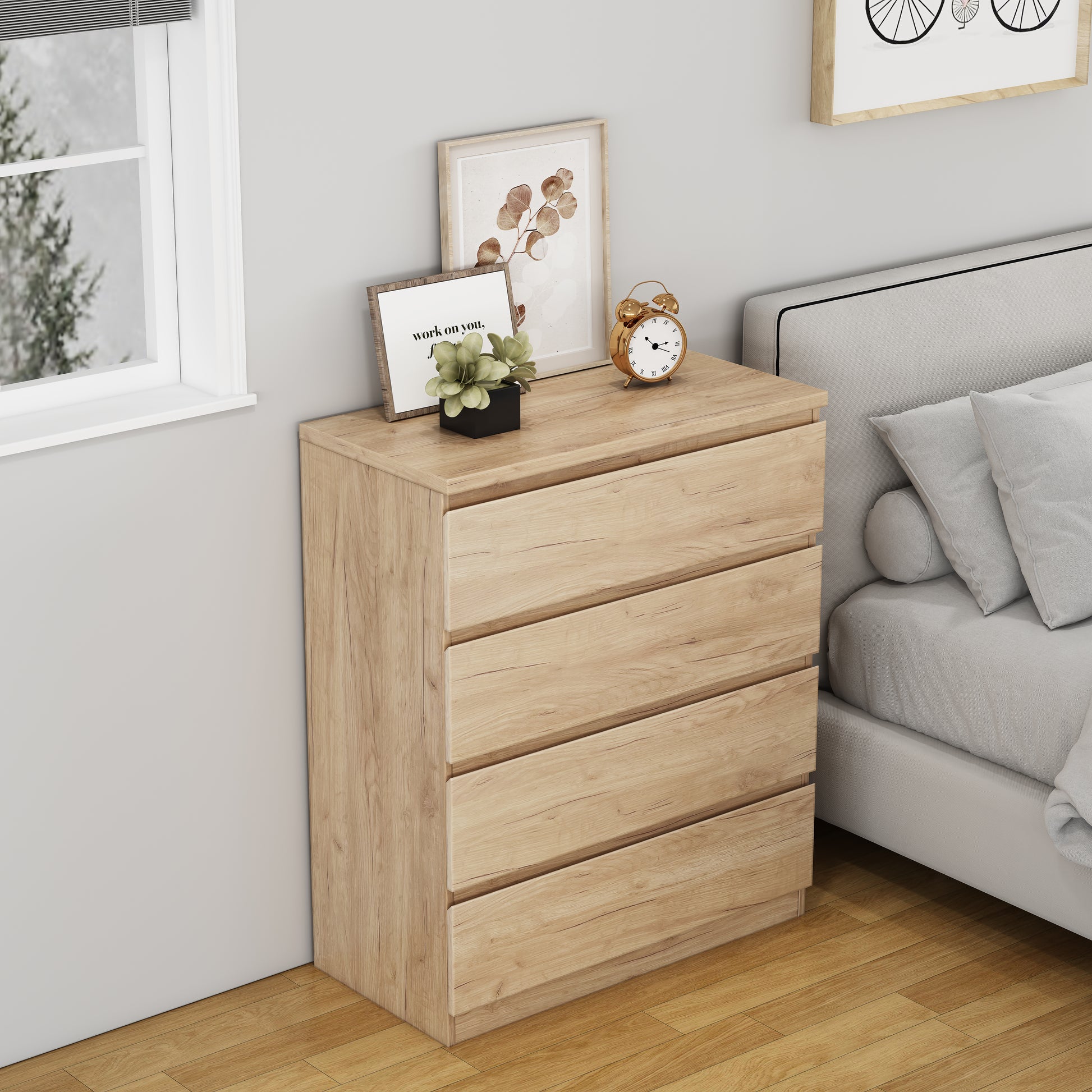 4 Drawer Dresser,Modern Storage Chest of Drawers,31.5In Natural Dresser for Closet with Handle-Free Design, Closet Chests Organizer for Bedroom, Living Room,Natural image 8