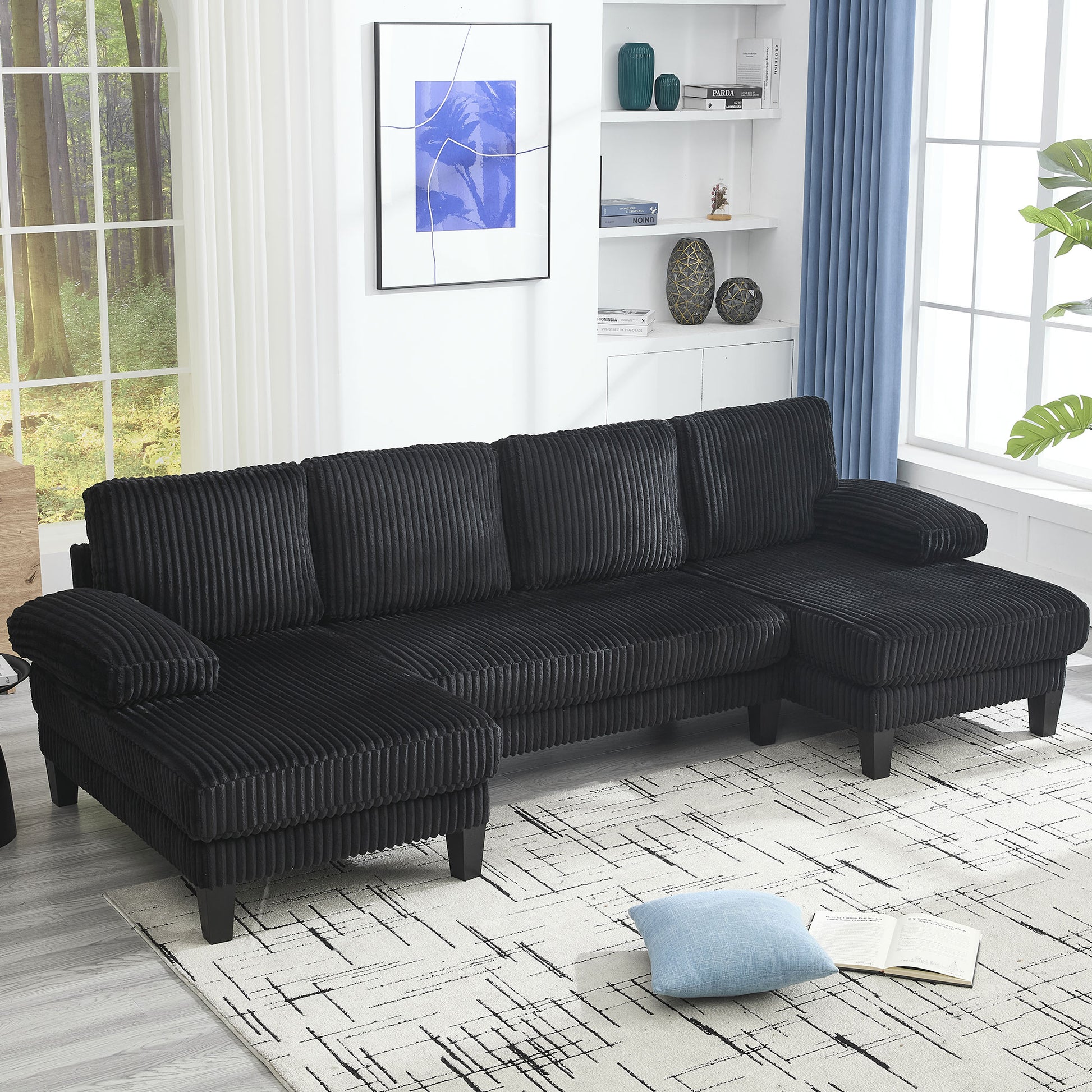 [VIDEO provided][New]U-Shaped Couch with Oversized Seat,4-Seat Sofa with Double Chaise,Comfortable and spacious indoor furniture for Living Room,Apartment image 1