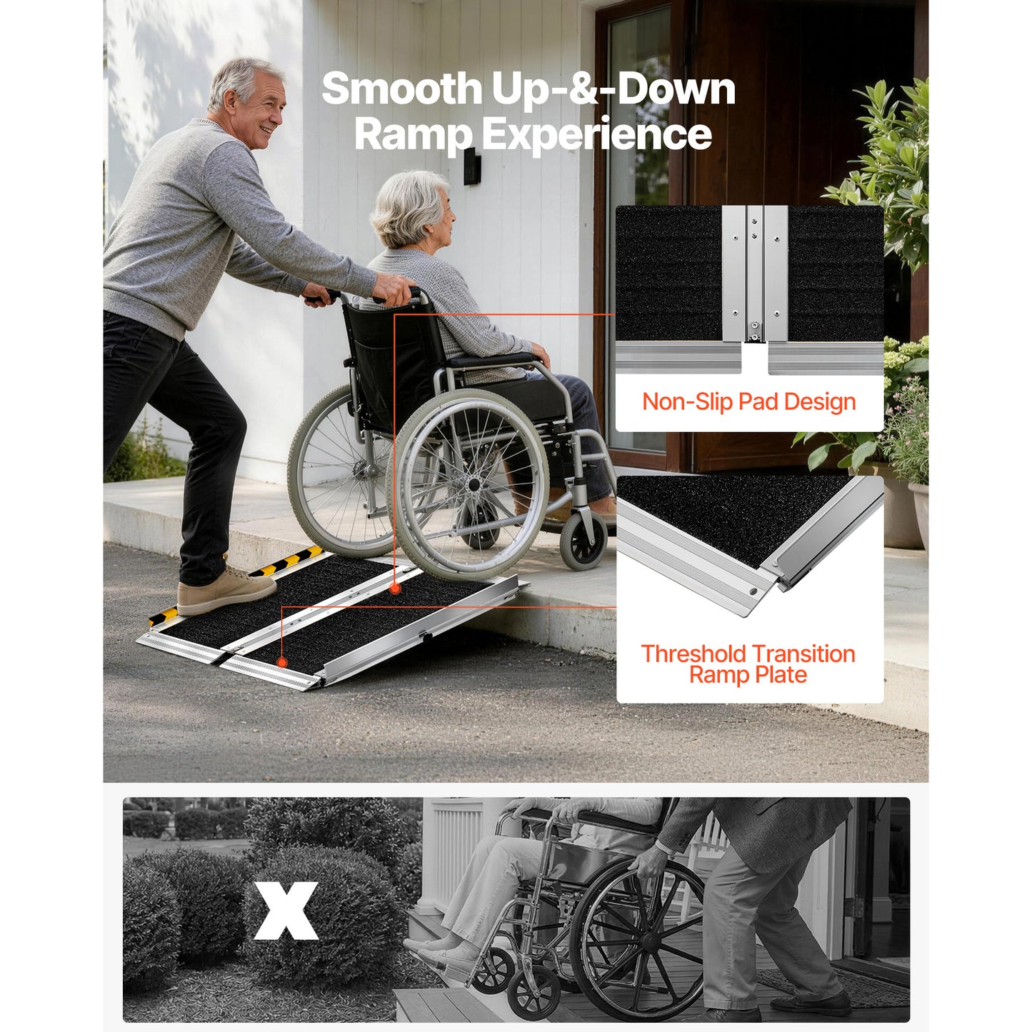 Portable Wheelchair Ramp, 2FT, Non-Slip Aluminum Folding Handicap Ramp for Wheelchair, 800 lbs Capacity, Door Threshold Ramps for Home Steps, Stairs, Entry, Threshold, Doorways, Scooter, Curbs image 8